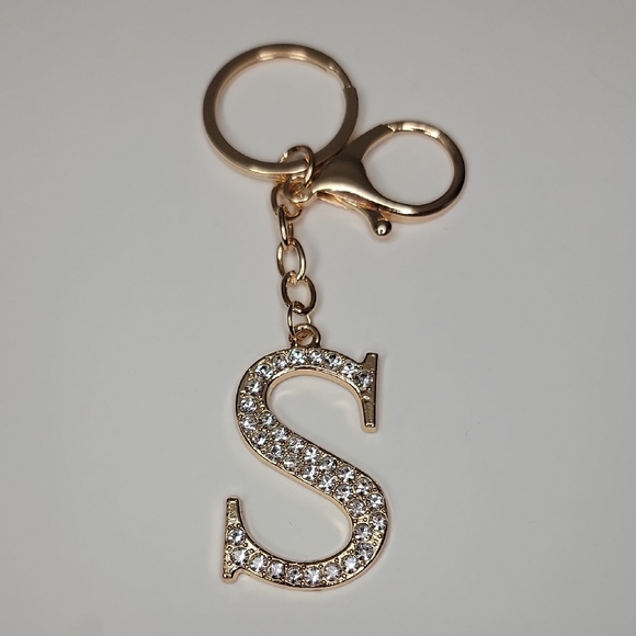 Fun Fashion Accessories - Letter S Initial S Alphabet S Rhinestone Gold Key Chain Bag Charm